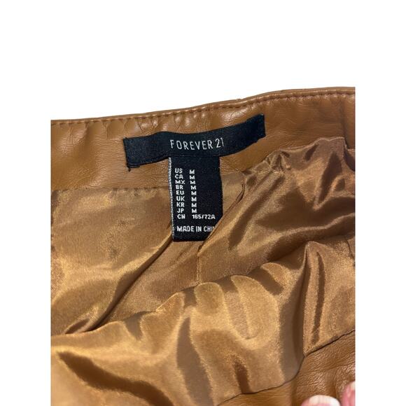 Forever 21 Brown Camel Faux Vegan Leather Diamond Pattern Mini Skirt Size M - Picture 4 of 7